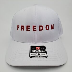 White Richardson 112 Freedom Red Letters Trucker Hat Cap